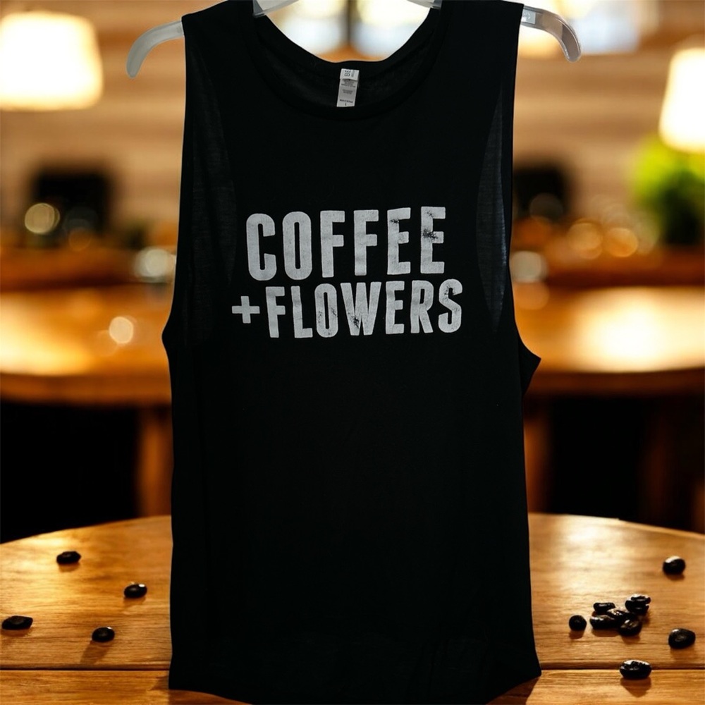 Coffe and flowers cut away muscle tank sz L